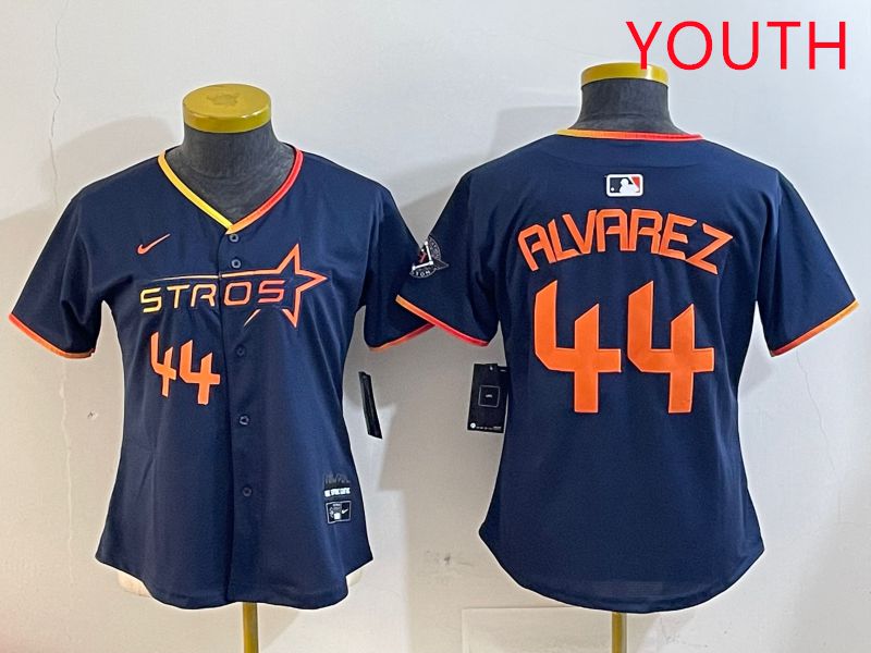 Youth Houston Astros 44 Alvarez Drak Blue Three generations Joint Name 2025 Nike MLB Jersey style 4105